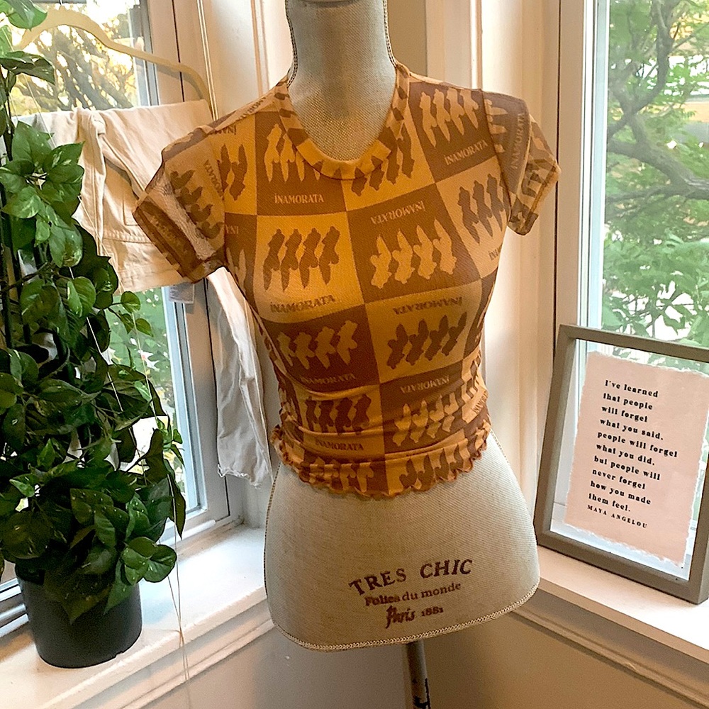 inamorata brown checkered mesh T-shirt swim cover up! SOLD OUT ONLINE